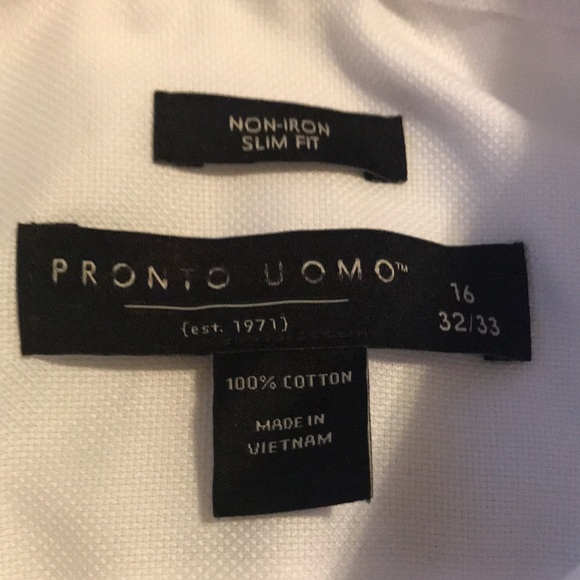 NWT Mens long sleeve white dress shirt by Pronto Uomo. Size 16 32/33 - Picture 4 of 8